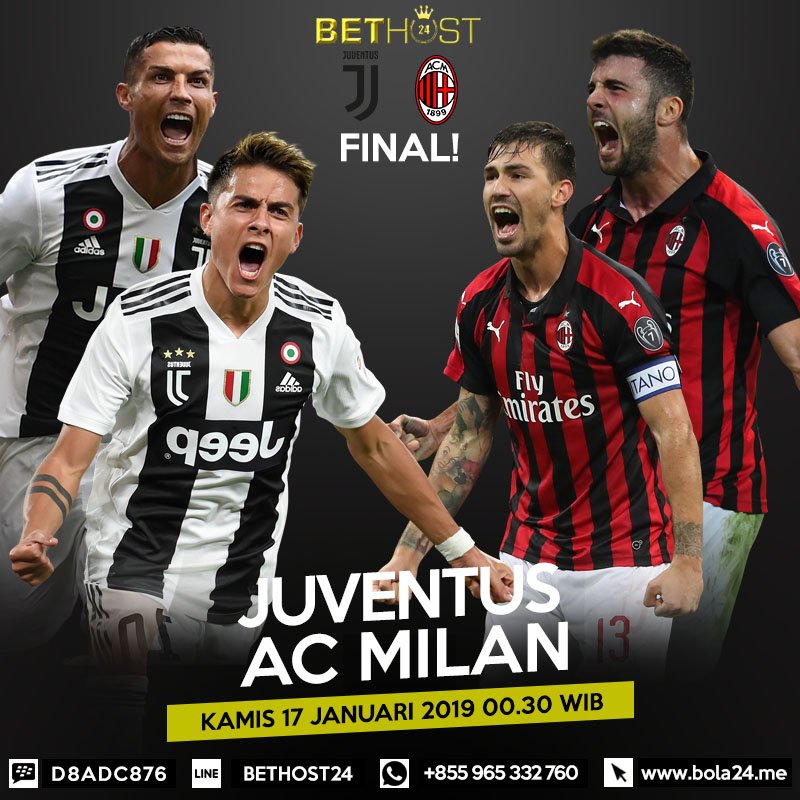 Bethost24_new's tweet photo. Final Italy super cup
Juventus vs AC Milan
17 Januari 2019 00.30 WIB
Bethost24 terpercaya sejak 2012
https://t.co/CauaO4AvLR
#judibola #bandarbola #judionline #bolaonline
#prediksibola #agenbola #taruhanbola #prediksiparlay
 #manado #yogyakarta #jakarta #surabaya #bandung #bekasi https://t.co/ClWV7IuQa0