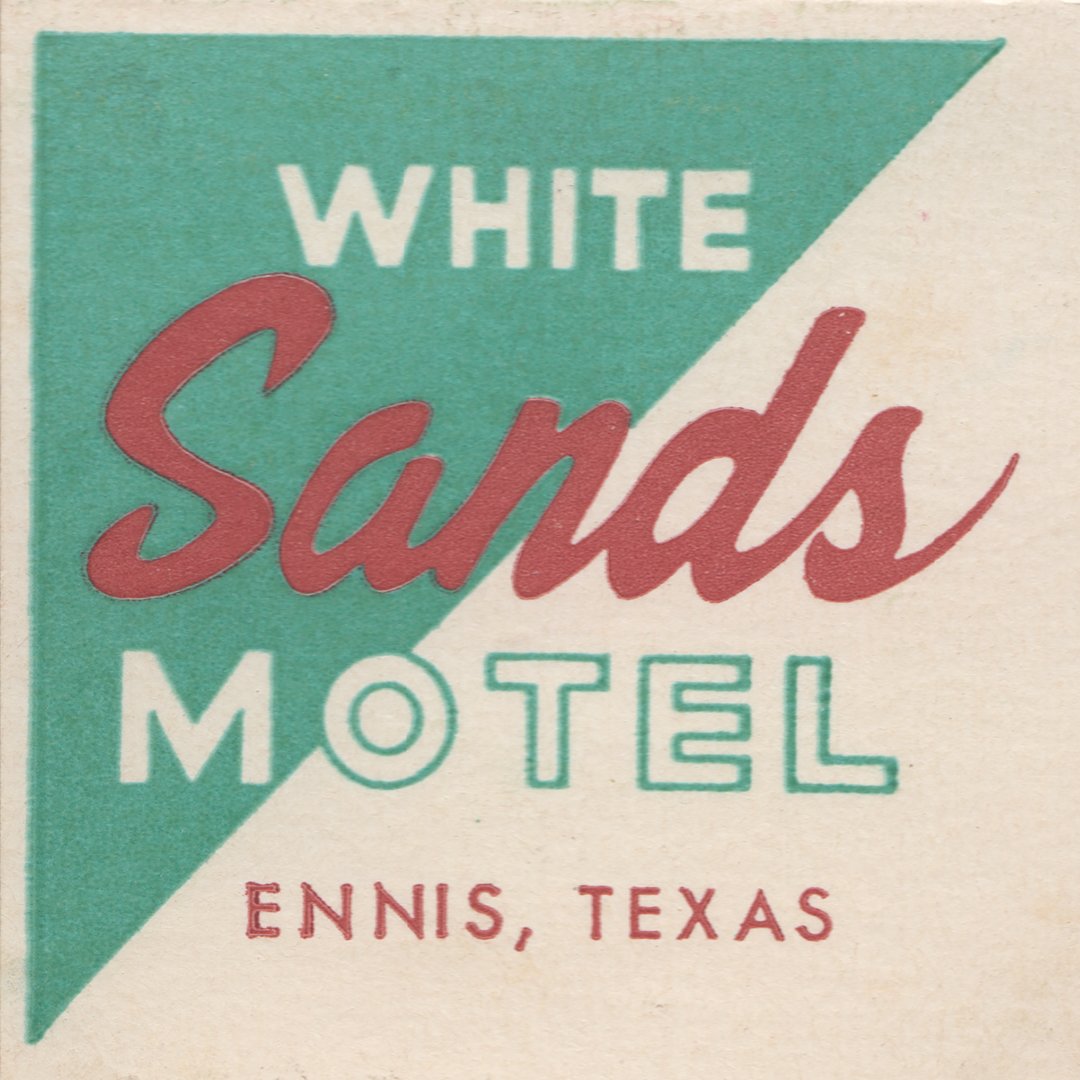 Cool retro look from a small town Motel a few miles outside of Dallas.
-
#matchbook #matchbox #vintage #retro #antique #art #graphic #design #50s #60s #illustration #typography #lettering #font #script #old #ephemera #classic #advertising #print #ad #texas #ennis #beach #motel