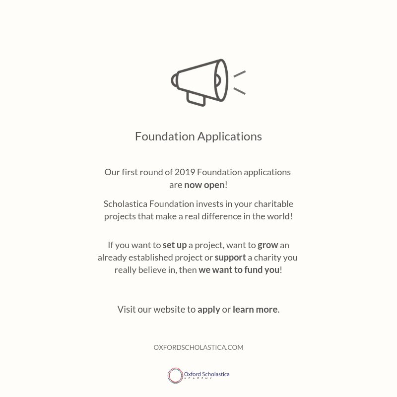 OxScholastica's tweet image. Applications are open from 14/01/2019 - 14/02/2019. Supporting you to change the world, one project at a time. ow.ly/sHhs30nhruD
#oxfordscholastica #osafoundation