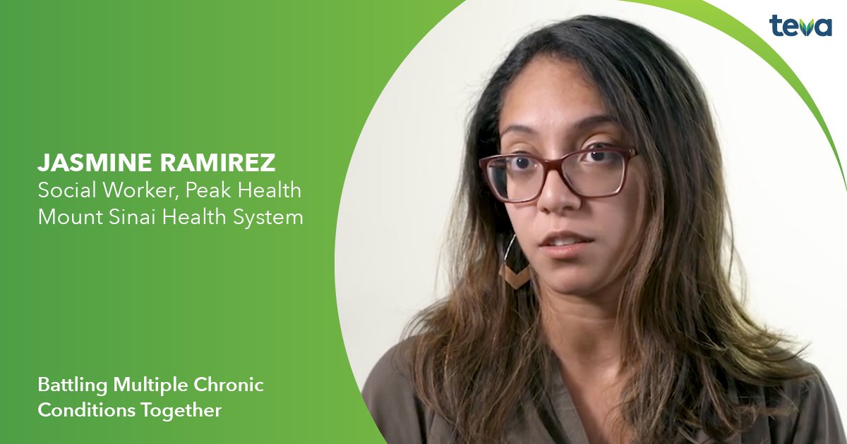 TevaUSA's tweet photo. We talked with Social Worker Jasmine Ramirez @MountSinaiNYC, about the role of holistic care for people who suffer from #MultipleChronicConditions. Video: https://t.co/LUGkX9MVBa https://t.co/7C13Aont4D