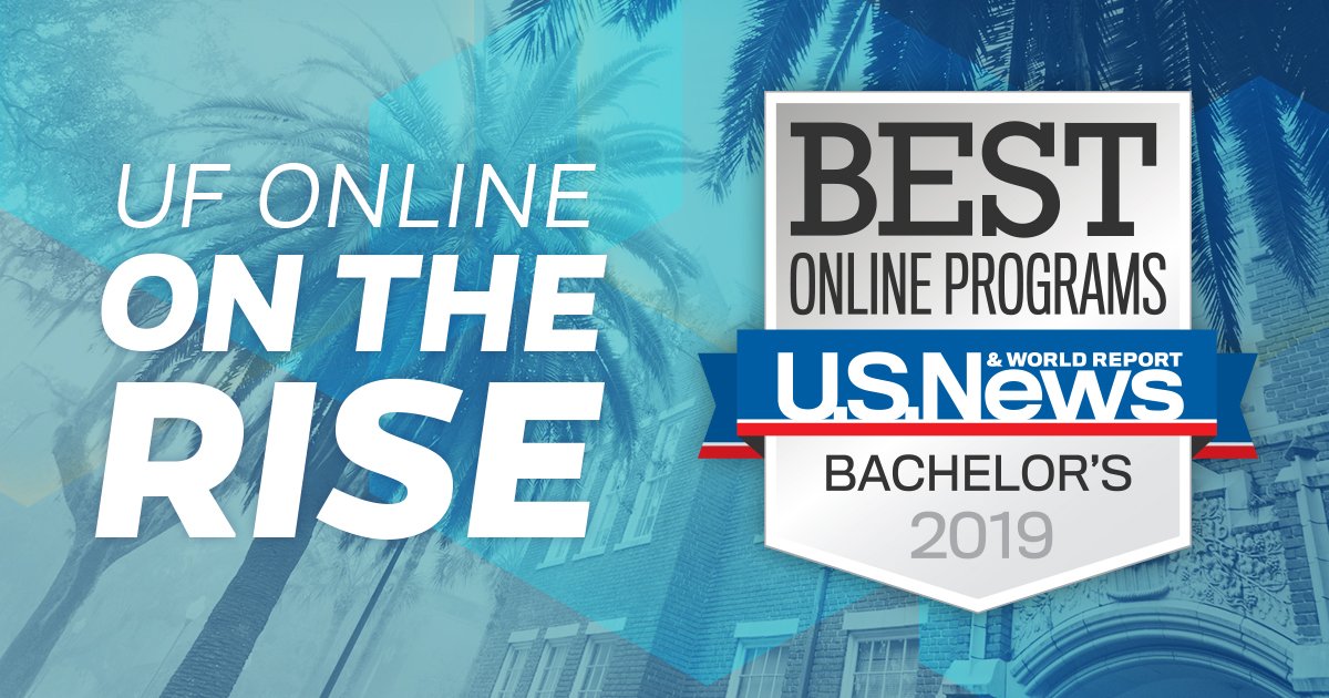 UFonline's tweet image. We’re proud to announce that UF Online is now ranked #5 in @USNewsEducation’s #BestOnlinePrograms! Read about the new ranking here: bit.ly/2VTtlOG #GatorsOnline