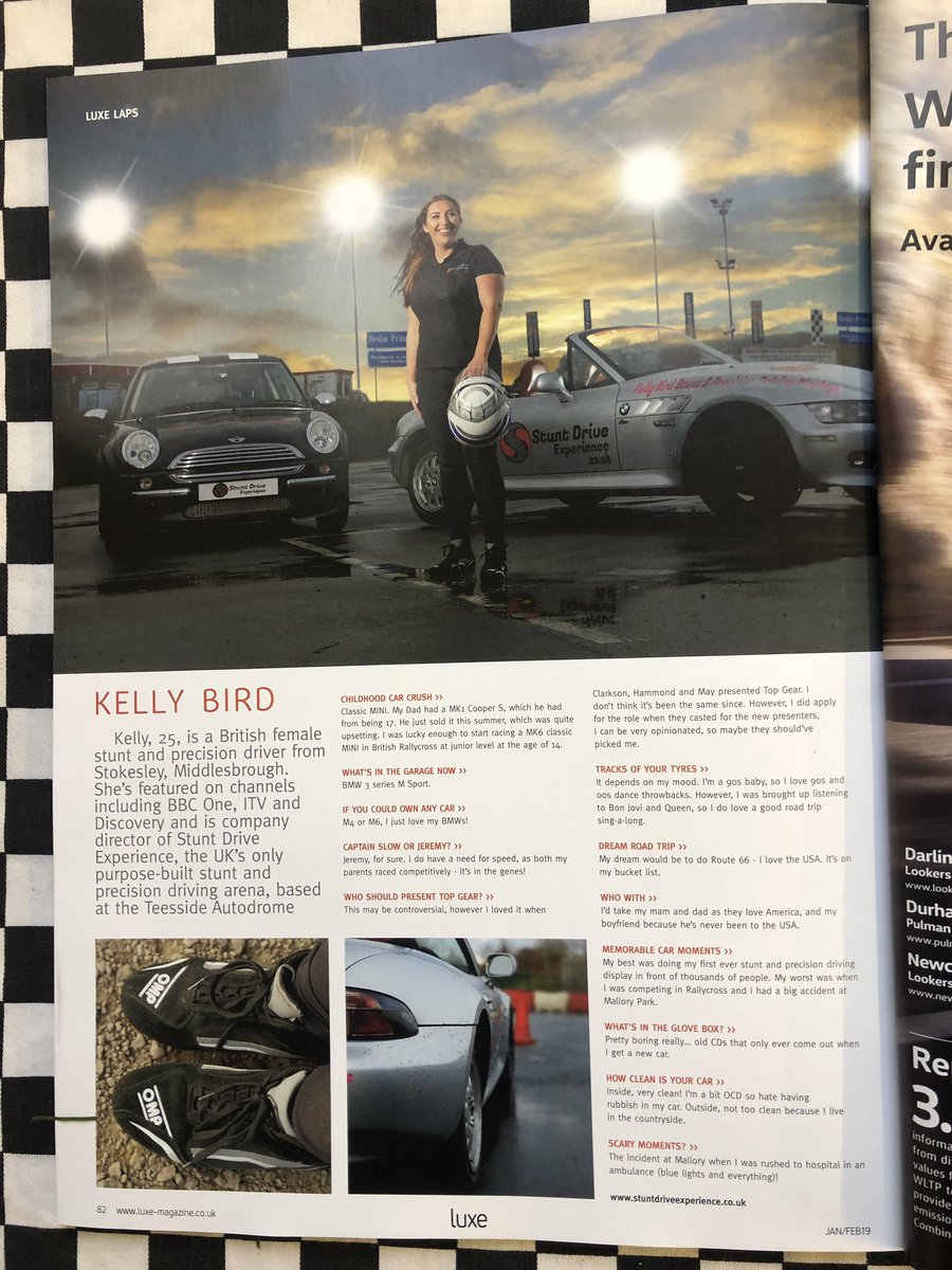 KellyLouiseBird's tweet image. Huge thank you to Luxe Magazine for my feature in this months issue! Get your copy to find out a few things you didn’t know about me and my life  🙌🏼🏎 #StuntDriver #PrecisionDriver #FemaleInMotorsport #GirlRacer #FemaleStuntDriver #GirlPower #Interview #WomenInBusiness #GirlBoss