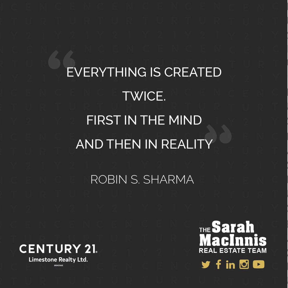 SarahMacInnis's tweet photo. Sarah's Quote Of The Day

"Everything Is Created Twice."
- @RobinSharma 

#ygk #Kingston https://t.co/NVa9o23CWm