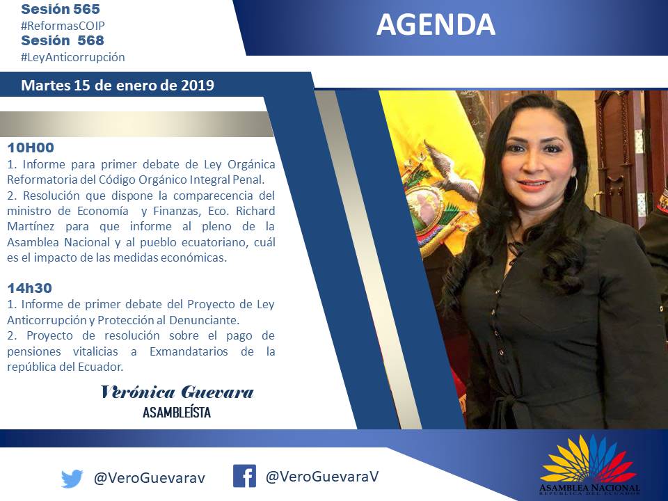 VeroGuevarav's tweet photo. #FelizMartes 

Comparto con ustedes la Agenda Legislativa que cumpliré hoy desde el Pleno de la @AsambleaEcuador.

#ReformasCOIP 
#LeyAnticorrupción https://t.co/MuQ69aH5PL