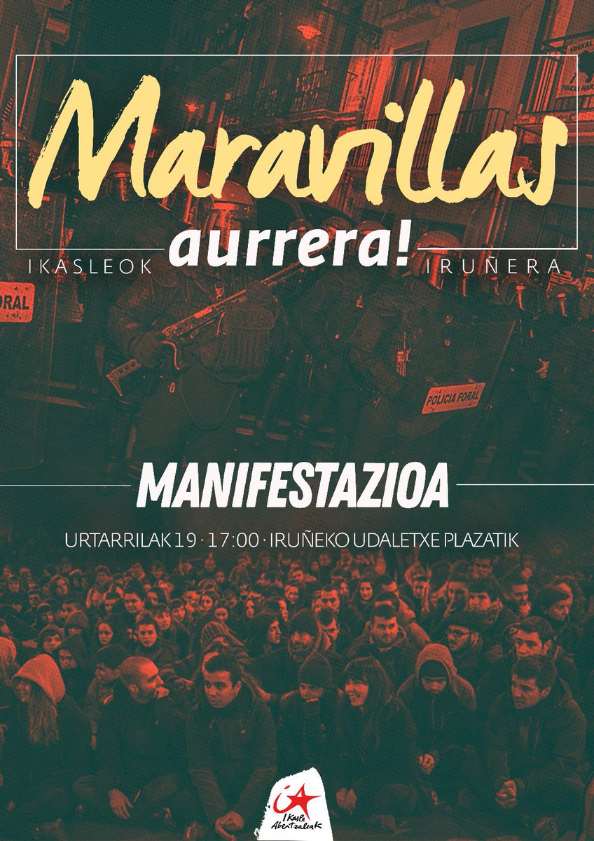 IASozialista's tweet photo. Ikasle Abertzaleak-etik dei egiten dugu Larunbat honetan @maravillasGTX-aren alde burutuko den Manifestaziora joateko.

#Maravillas aurrera, ikasleok Iruñera! https://t.co/x4ziHEfejw