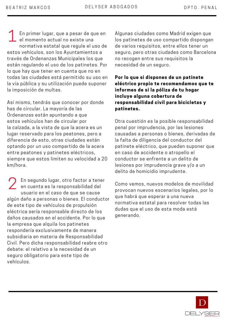 DELYSERabogados's tweet photo. 🛴 Quieres alquilar un #patinete eléctrico pero... ¿Sabes los riesgos que genera usar uno? Te proporcionamos un artículo con toda la información que necesitas. | #Delyser Abogados https://t.co/e2LwR71oFm
