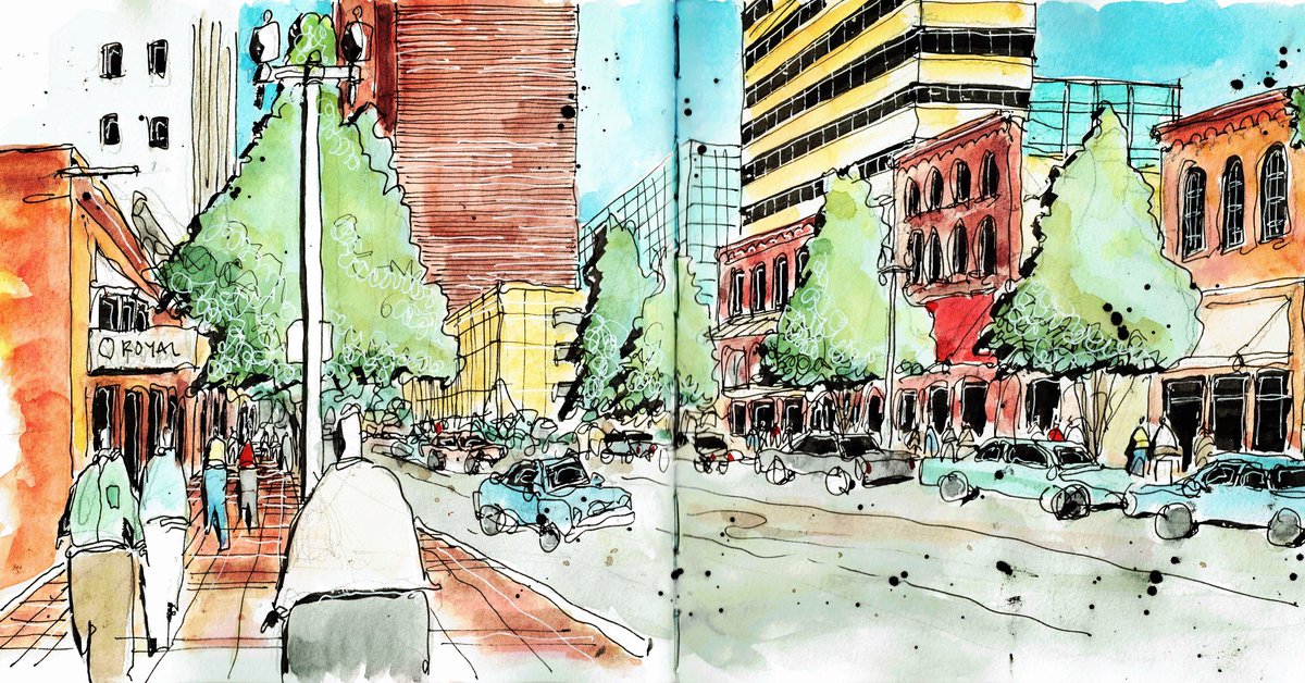 mikemcswainarch's tweet photo. Texas street in Shreveport, LA. #shreveport #Louisiana #texasstreet #urbansketchers #urbansketch #usk #sketch #sketchbook #art #painting #watercolor #watercolorpainting #watercolorsketch #watercolorsketchbook #drawing #aquarelle #aquarellepainting #noodlersink #lamy #lamysafari https://t.co/dCmkVT8ENd