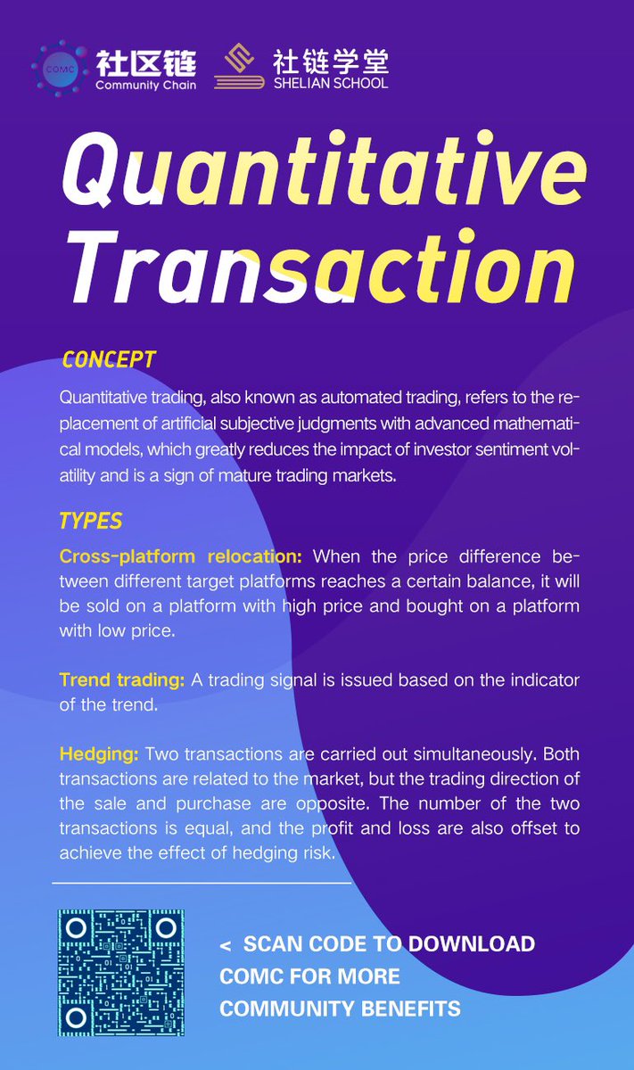 Community_Chain's tweet photo. What’s quantitative transaction? #Blockchain #crypto #Cryptocurrency #trading #hedge #invest #investors #riskmanagement #knowledge #TIL https://t.co/z3KJLqrmlP