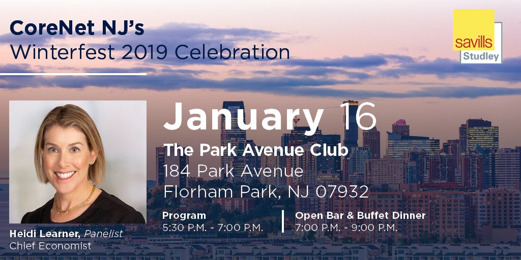 SavillsNA's tweet image. Join #SavillsStudley's @heidilearner and other professionals at @CoreNetNJ 's Winter Reception where they will wrap up the year and see what's in store for #NJ's #realestate market in 2019. Learn more: bit.ly/2NNthuw