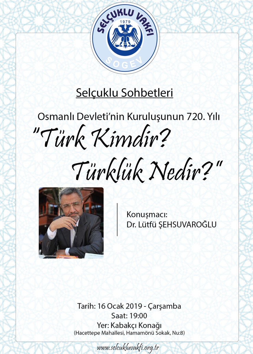 Selçuklu Vakfı'nın Değerli Dostları,
Sizleri Selçuklu Sohbetlerine Bekliyoruz.
#Kızılelma #Turan #Türk #Türkçülük #Tarih #TürkTarihi #TürkYurdu #Türkiye #Atatürk #Osmanlı #EnverPaşa #Selçuklu #Göktürk  #TürkDevleti #Ülkü #İstanbul #Ankara #İzmir #Adana #Ordu #Sivas #Bursa