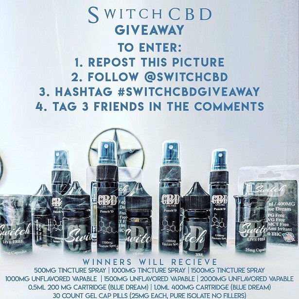 SwitchCBD's tweet photo. Switch CBD Giveaway!  Head to our Instagram page and enter.  Easy to enter and easy to win.  Win our entire line of CBD 

https://t.co/rpGGiWIUQS

#CBD #CBDLife #cbdoil #switchcbd #SanAntonio #Chicago #Houston #Austin #Miami #NewYork #Dallas https://t.co/BxVb8TfanP