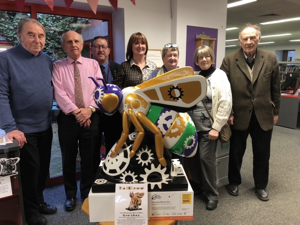 PaulaCarley's tweet image. A lovely Bee reveal today. The Gorton Local Histoy Group worked with local artists to design a bee that represented historical industry Beyer Peacock and local Suffragist Lydia Becker. @MancLibraries The bee has come home to #GortonLibrary. @JohnHughes55