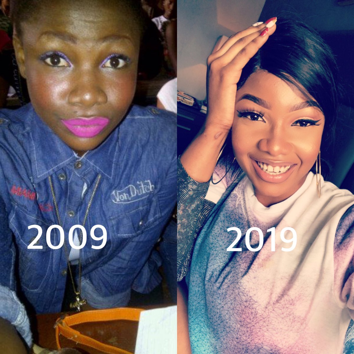 Symply_Tacha's tweet photo. Guys, I have finally participated😍😍😍 #10yearchallenge #10yearschallenge #forjokes
I can’t even believe people actually let me move around with this kyn FACE! GOD people are TERRIBLE😩 and I had FRIENDS ooooooh!!!! https://t.co/QkXZuEw9H4
