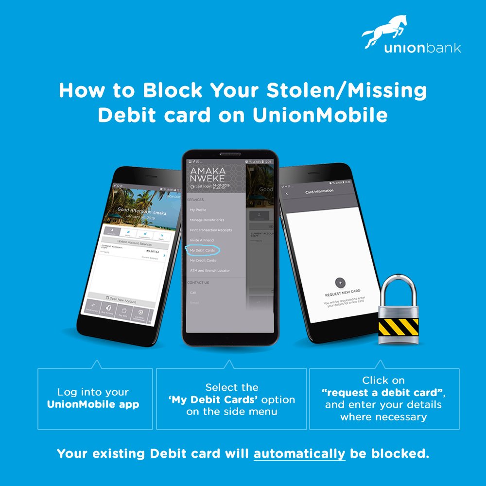 UNIONBANK_NG's tweet photo. #DidYouKnow that you can now block stolen or missing debit cards on the #UnionMobile app?
If your app does not have this feature, just update it from your app store.
#UnionTips #MobileApp #SafeBanking #EasyBanking #YourSimplerSmarterBank #UnionBank https://t.co/MkrybMEsnN