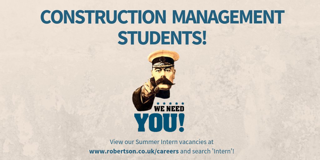 Are you studying Construction Management or a similar degree? Then check out Robertson's Summer Internship vacancies at robertson.co.uk/careers (search 'Intern'). You'll gain hands on, paid experience with Scotland's top construction, infrastructure and support services company.