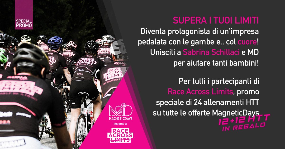 MDMagneticDays's tweet photo. Anche per il 2019 #MagneticDays supporta la causa solidale del progetto #RaceAcrossLimits che prevede due appuntamenti, uno in Europa e l'altro in Italia. E c'è anche una PROMO imperdibile per tutti coloro che pedaleranno una o più tappe! ⤵️ 

https://t.co/qxs82TkdHO 

#15gennaio https://t.co/5MBuEpq8Bt