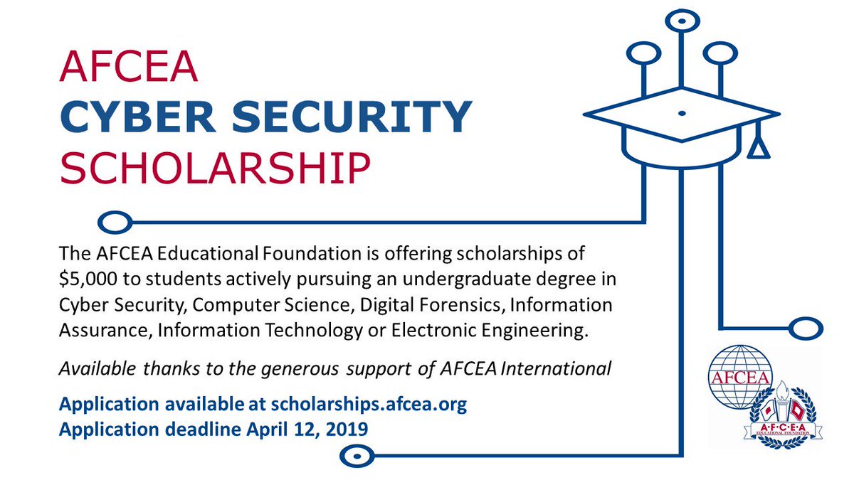 AFCEA_Intel's tweet photo. AFCEA Cyber Security Scholarship!

Please see here: https://t.co/WZArms7dIu https://t.co/3uWAinfoZ8