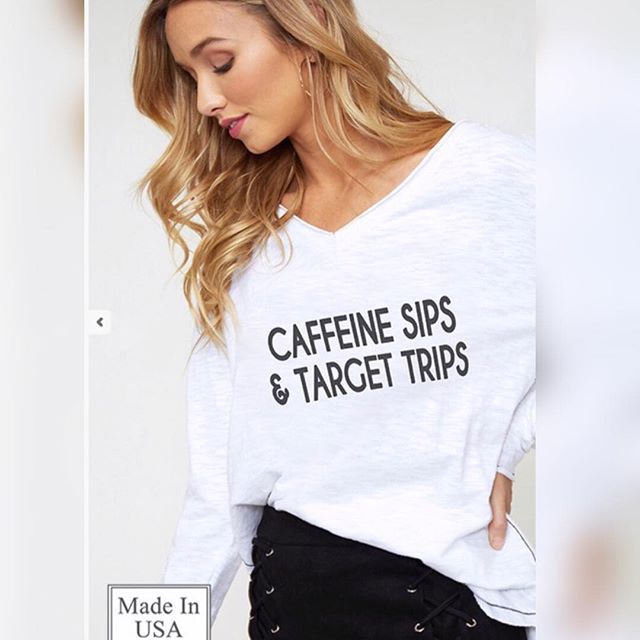 Who needs this long sleeve graphic tee? 🙋🏼‍♀️ $29. #comingsoon #shopcrb #shopclosetrunway #graphictees #tshirts #shirtswithsayings #targettrips #caffeine bit.ly/2QQfIw2