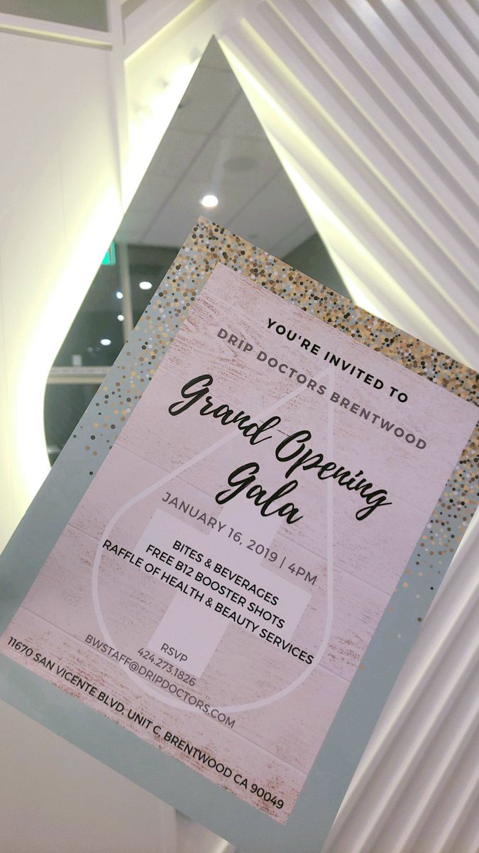 DripDoctors's tweet image. RSVP to #DripDoctors Brentwood Grand Opening for a chance to get a FREE IV Drip, IV Push, half off botox, fillers &amp;amp; more! Celebrate w/us &amp;amp; enjoy B12 boosters, bites, drinks &amp;amp; good company 💧 bit.ly/2SJHD2w