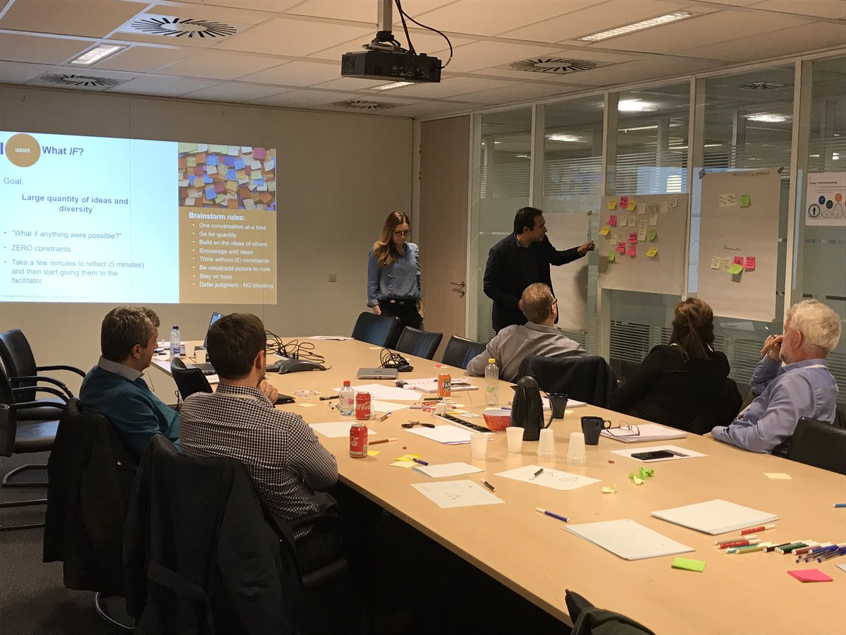 JkPeeters's tweet photo. Entering stage 2 in the #designthinking process. @Securex_BE defining their problem and main needs, our @NGAHR experts interpreting the results for ideation. A room full of energized people! https://t.co/w2F7rhOrjH