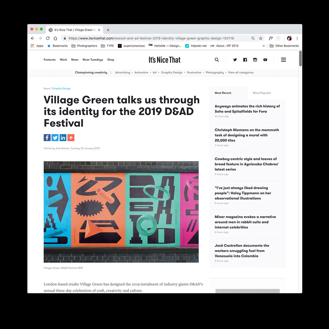 VG_Studio's tweet image. Village Green on It's Nice That today talking through our identity for the 2019 D&amp;amp;AD Festival.