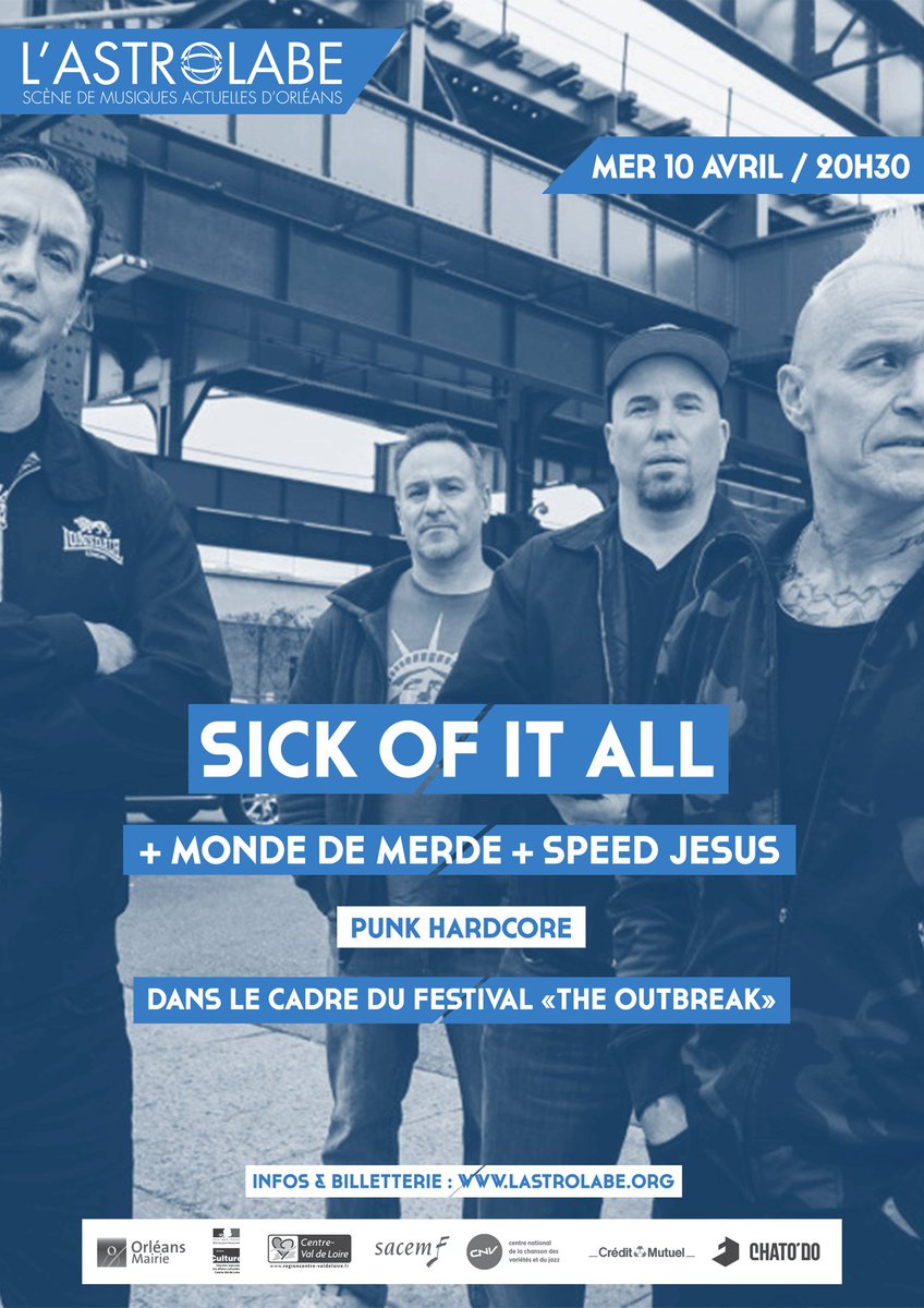 AstroOrleans's tweet image. 🐉 [NOUVELLE DATE] 👊

On accueille une soirée du festival #theoutbreak organisé par @chatodo le mercredi 10 avril prochain avec @SOIANYC #mondedemerde et #speedjesus ! 

Infos et billetterie : lastrolabe.org/agenda/sick-of…

#punk #hardcore #orleans