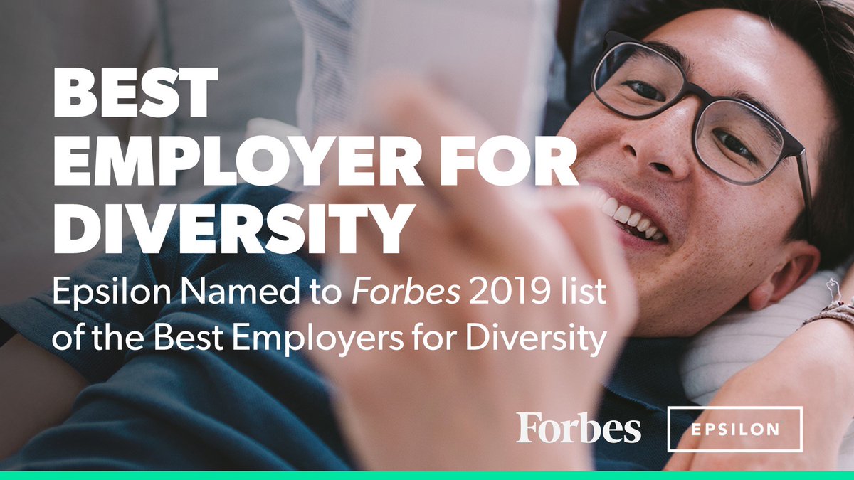 EpsilonMktg's tweet photo. Proud to be on the @Forbes 2019 list of Best Employers for #Diversity https://t.co/xLaaGtxoMQ https://t.co/V2uXmy1vIy
