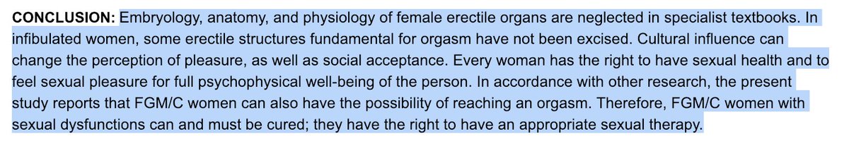 As my brilliant colleague Dr. Jasmine Abdulcadir shows in the below MRI, the most extreme forms of FGM affect the glans of the clitoris, leaving most of its erectile tissues & structures relevant for orgasm intact ( https://bit.ly/2QpBzdK ,  https://bit.ly/2Tqgfq2 ). Moreover,