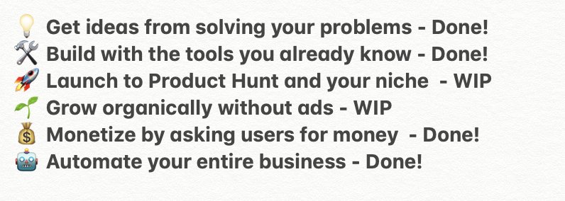 bootstraptor's tweet photo. thanks, @levelsio for Make Book I bought on Black Friday for $ 14.50, so… it worth all bucks… I just Make a profitable startup launching($900/MRR) the 👨🎤indie way, inspired by #Makebook described. Here is my workflow: https://t.co/a5z3sjz6hf