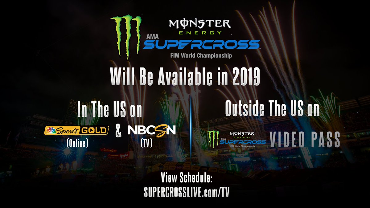 teamsolitaireSX's tweet photo. Here is how to catch all of the action from the 2019 @MonsterEnergy Supercross Championship:  https://t.co/YYMCCkhza3
#DropTheGate #SupercrossLIVE https://t.co/M5YK0JkYuw