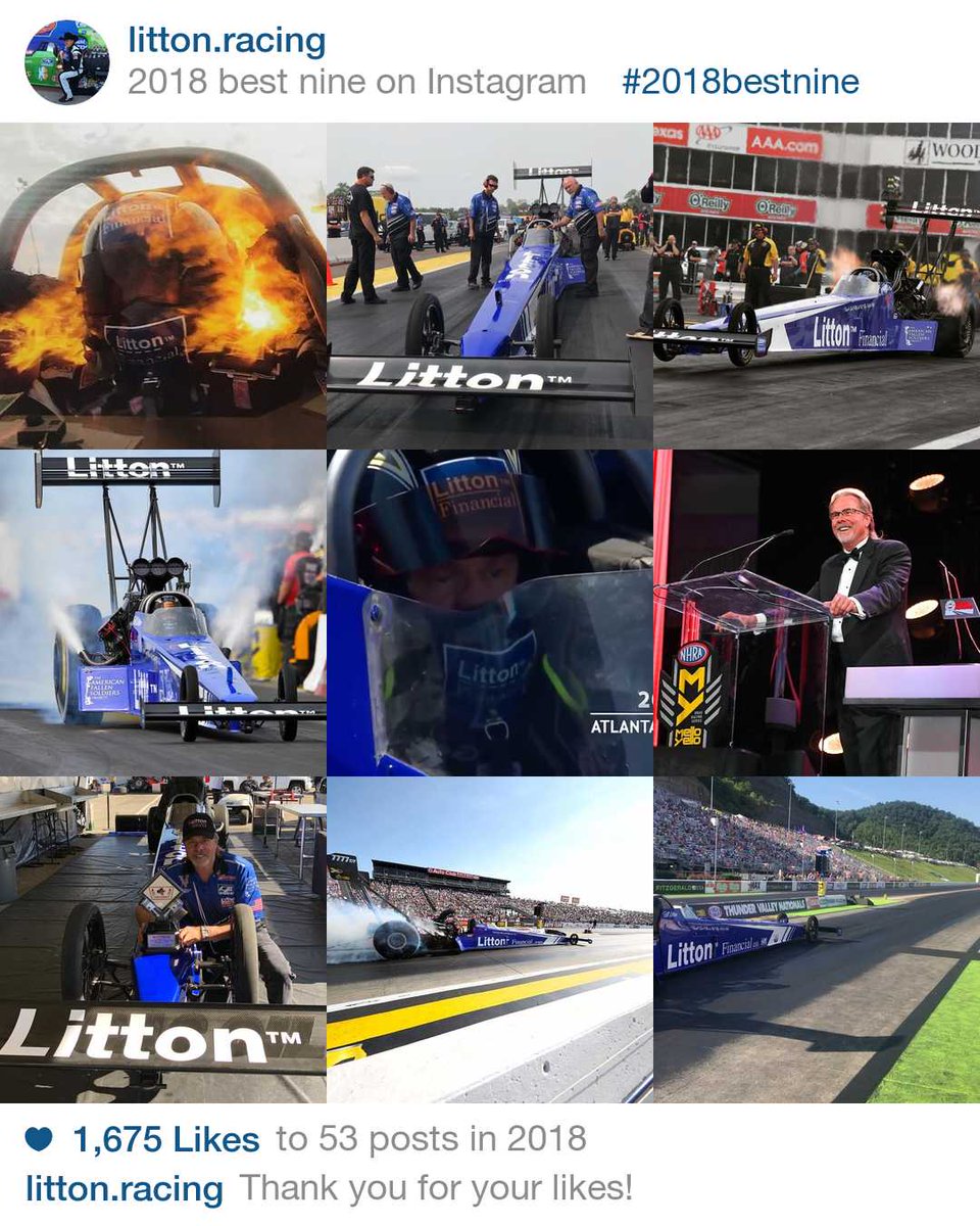 Wow, what an amazing year for Litton Racing. Thank you for all of your likes on our top 9. We are ready to crank it up in 2019! #LittonRacing #topnine2018 #NHRA #TopFuel @nhra @cirrusaircraft @melloyello @autoclubdragway @lucasoilproducts