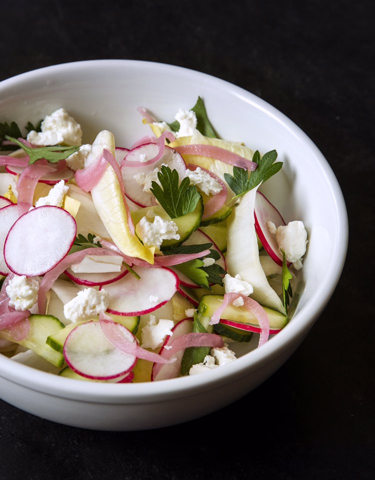 You know how a Pimm’s Cup is all bright and fresh and cucumber-y? We captured that spirit and re-created it in salad form. It’s a damn good side kick to a slice of 🍕. Cucumber, Radish, Endive, Pickled Red Onions, Parsley, French Feta, White Balsamic Vinaigrette. #Houston