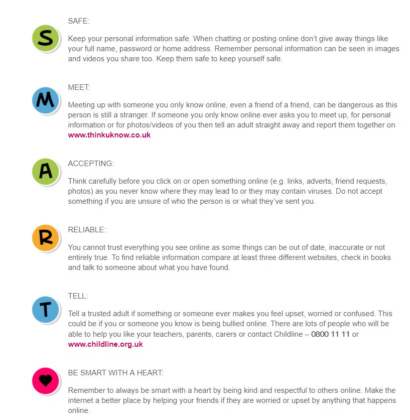 childnet's tweet photo. Wondering how to stay safe online? Follow our SMART rules – top tips for using the internet safely and positively. https://t.co/XsFij4LLsR https://t.co/v7K24Nb1zM