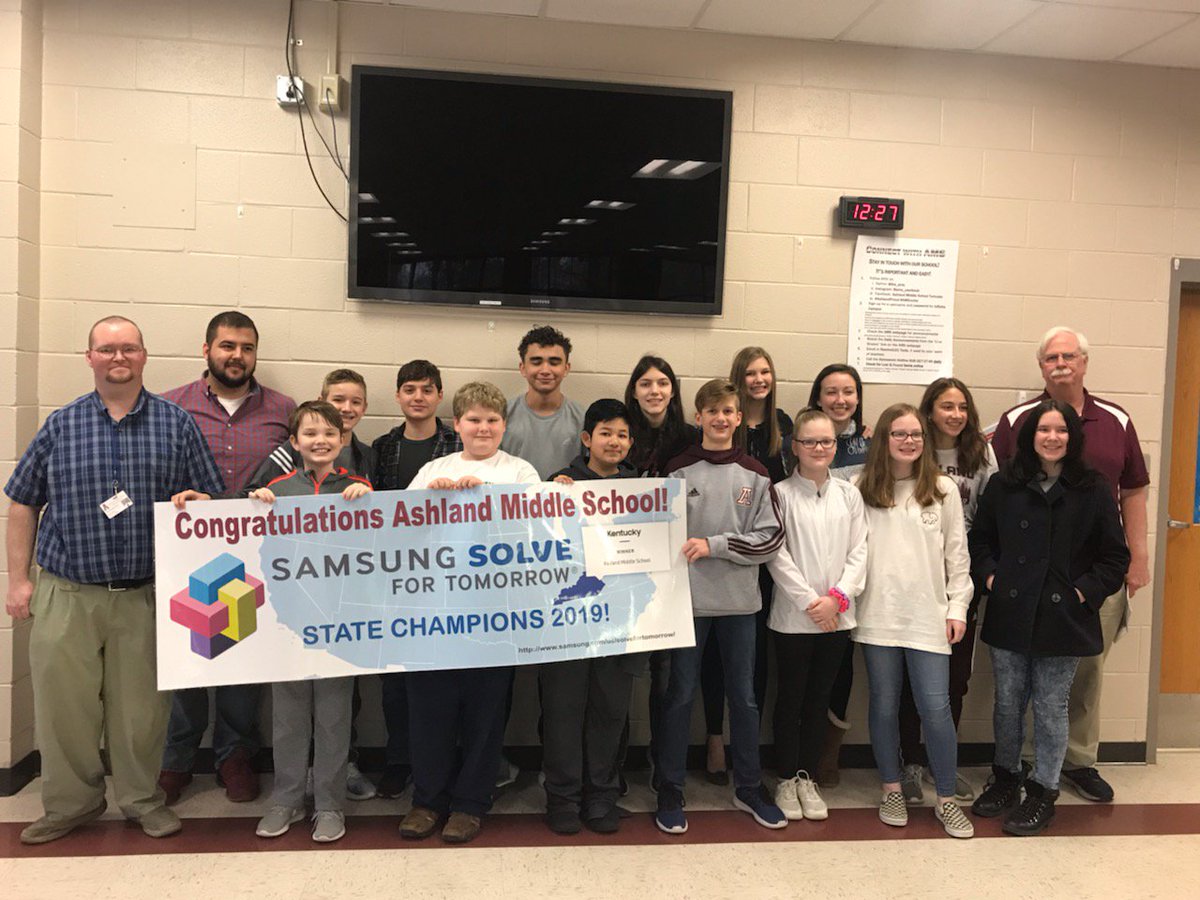 AMS_Ferguson's tweet photo. Congratulations on our #SamsungSolveForTomorrow team! They have just been named Kentucky state champions!!!!!! #ashlandproud #amsrocks https://t.co/vdzQM38YUE
