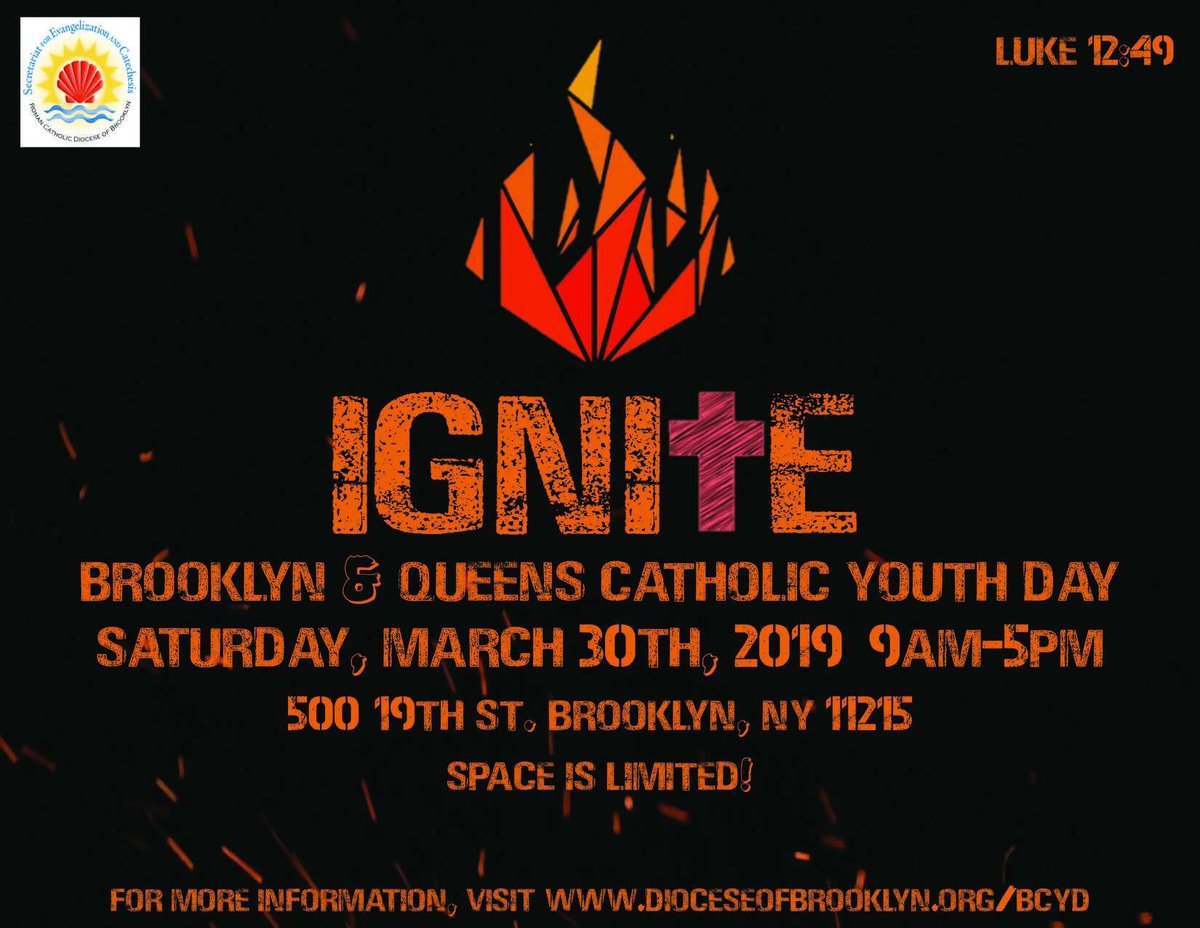 MariaReina4404's tweet photo. PREPARE YOURSELVES TO BE SPIRITUALLY IGNITED! Brooklyn Catholic Youth Day 2019 is going to be on Fire!
Get your tickets for your youth ministry, your confirmation teens and young adults! Plan ahead!
https://t.co/XP4CmwUYlg
#BCYD
#BrooklynCatholic https://t.co/qljJGIOO31
