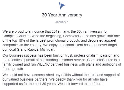 Complete_Source's tweet photo. #anniversary #30years #milestone #CompleteSource https://t.co/0eyWKBa4dC