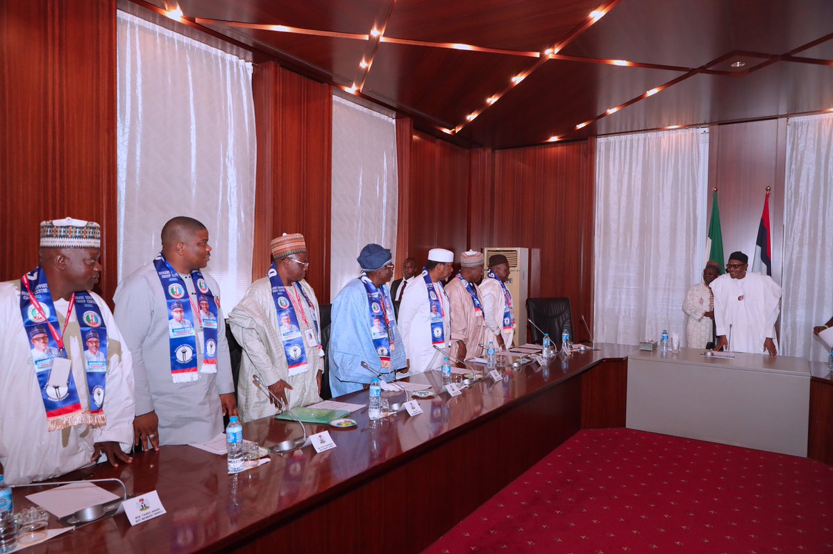 NigeriaGov's tweet photo. PHOTOS:

Today, President @MBuhari  received delegations of Buhari Support Group  Center at the State House, Abuja.
#AsoVillaToday https://t.co/40k4KkvWrt