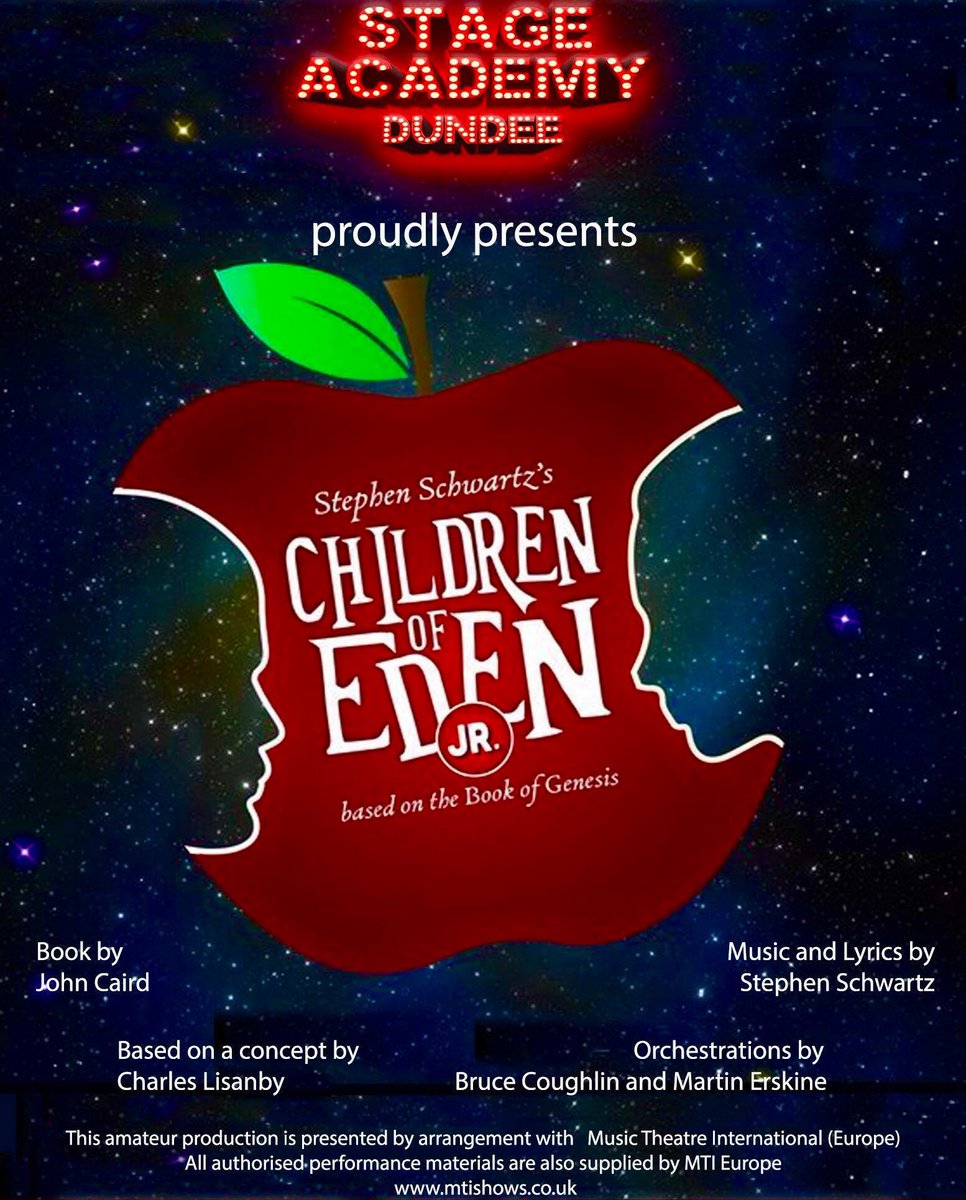 Just over a week to go until <a href="/StageAcademy1/">Stage Academy Dundee</a> present the city premier of <a href="/StephenSchwartz/">Stephen Schwartz</a> masterpiece-Children of Eden <a href="/TheWhitehall/">Whitehall Theatre Dundee</a> ❤️ tickets- bit.ly/1vDGp83