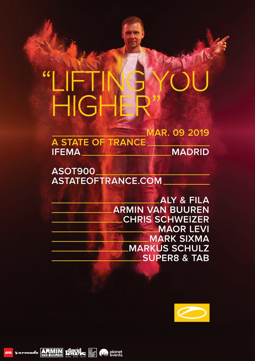 ASOTSpainOffi's tweet photo. 🔝 FULL LINE-UP #ASOTMAD 🔝
1⃣ RT
2⃣ Síguenos
🏆 Sorteamos 2 entradas individuales

Welcome to #ASOT900 - #Madrid: @alyandfila @arminvanbuuren @ChrisSchweizer @REALMAORLEVI @marksixma @MarkusSchulz @Super8Tab

Únete en https://t.co/pZZEIP3O7M #LiftingYouHigher #ASOT #Trance https://t.co/SGeKuVi92V