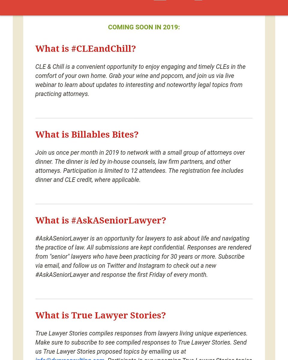 Dury_Consulting's tweet photo. #2019 #newyearnewme #relaunch #BillableBites #AskASeniorLawyer #lawyerlife #lawschool #CLEandChill #TrueLawyerStories #barassociation #aba #atlantalawyer… https://t.co/Yg3v5uCoE1 https://t.co/idDAaqAc0x
