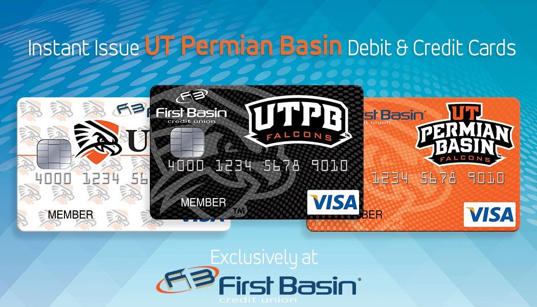 FirstBasin's tweet photo. Do you have #falconfever? Come by to get your official UTPB - The University of Texas of the Permian Basin instant issue debit or credit card exclusively at First Basin. Stop into any of our branches to become one of the first! https://t.co/xkb1j48ZmX
