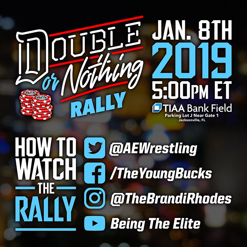 AEW's tweet image. Can’t join us in Jacksonville? Watch the #DoubleOrNothing rally online