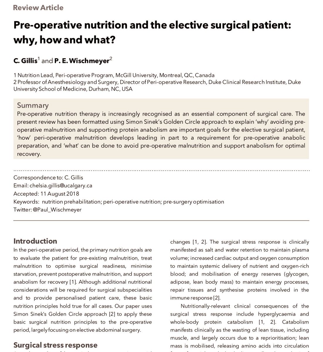 Paul_Wischmeyer's tweet photo. Please Retweet! Our new paper- “Pre‐operative nutrition and the elective surgical patient: why, how and what?” Open Access- Download FREE #nutrition #surgery https://t.co/rcQb7X8jPk https://t.co/juPLilUkC3