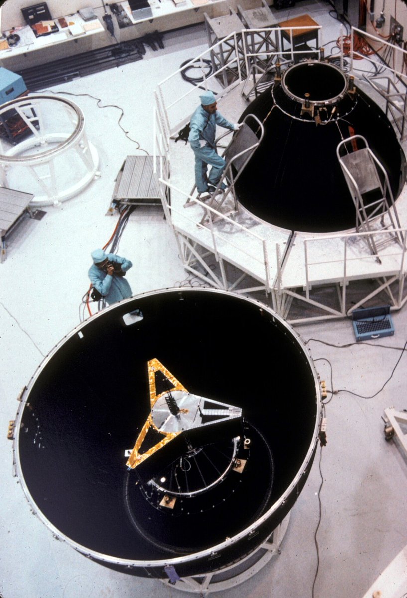 DutchSpace's tweet photo. Rare shots of the SYLDA (Systeme de Lancement Double Ariane) for Ariane 1 L6 (this case SYLDA type 3990) with P3B inside and ECS-1 on top, via R. McGwier #CSG #ESA #L6 #SYLDA #ECS1 #P3B https://t.co/vDaqruQ8Fc