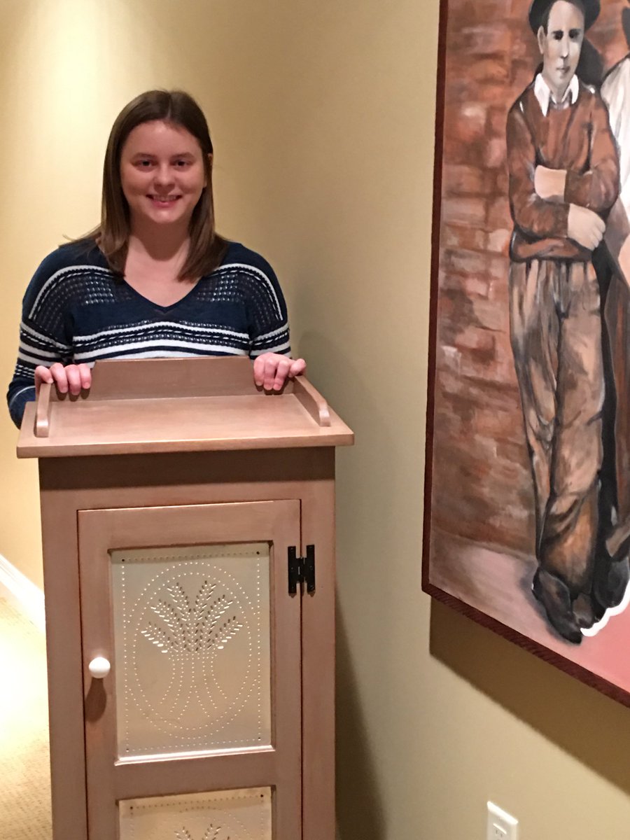 EventideLeann's tweet photo. Ho, ho, ho - Happy daughter! Recipient of handmade cabinet by #EventideCarrie’s father from fall benefit auction. #EventideThankYou! https://t.co/dYcWLKpXx9