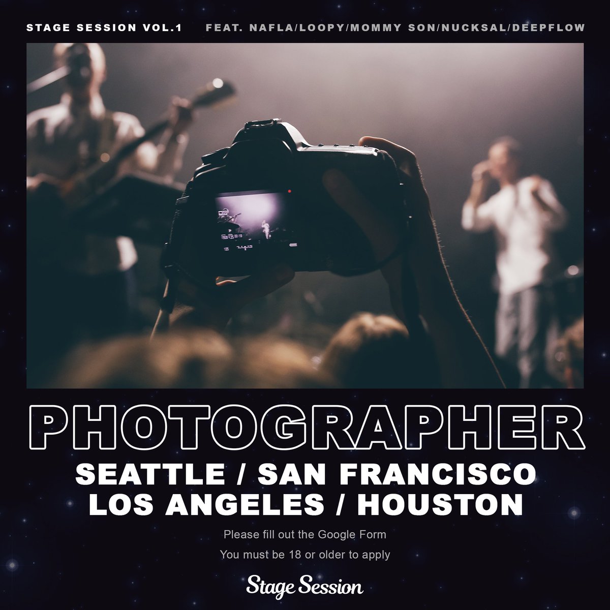 stagesession's tweet photo. 📸#StageSessionVol1 Photographer Recruitment📸
Apply NOW 🔥 https://t.co/uR1doFbgXL
Photographers in #Seattle #SanFrancisco #LosAngeles & #Houston
This is your chance to photograph #Nafla #Loopy #Deepflow #Nucksal & #MommySon ❗
#StageSession #KPOPME #khh #khiphop #smtm https://t.co/8eFpDNurxs