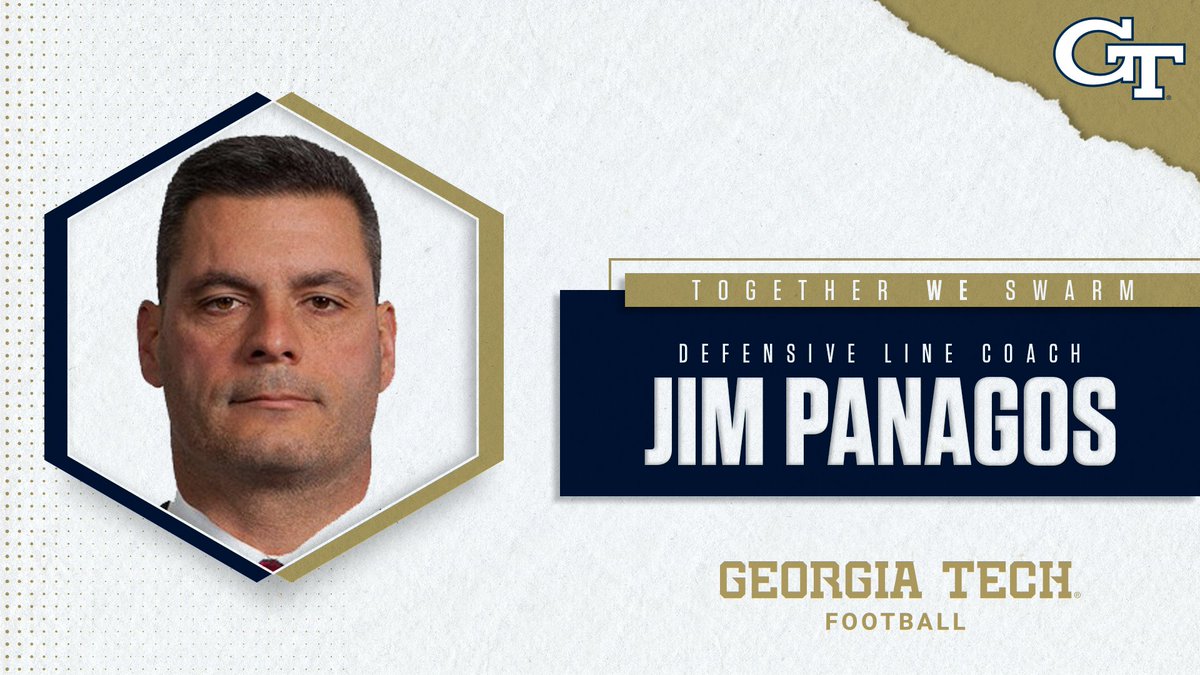 GeorgiaTechFB's tweet photo. 4️⃣ new additions to @CoachCollins staff: 

🐝 Defensive ends/outside LBs coach Larry Knight

🐝 Defensive line coach Jim Panagos

🐝 Tight ends/offensive special teams coach Chris Wiesehan

🐝 Director of applied science Ryan Horton

Full details: https://t.co/KijMI7c2YF https://t.co/4J8Ue2SeDH
