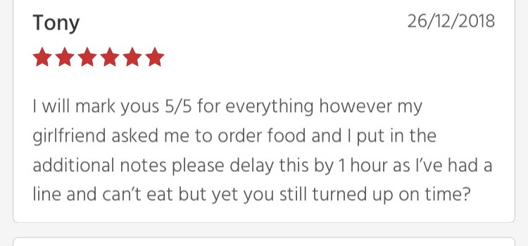 PFletcha's tweet photo. As if someone put this as there review for pizza addict on justeat 😂😂 class https://t.co/Rv4zKAF7wQ