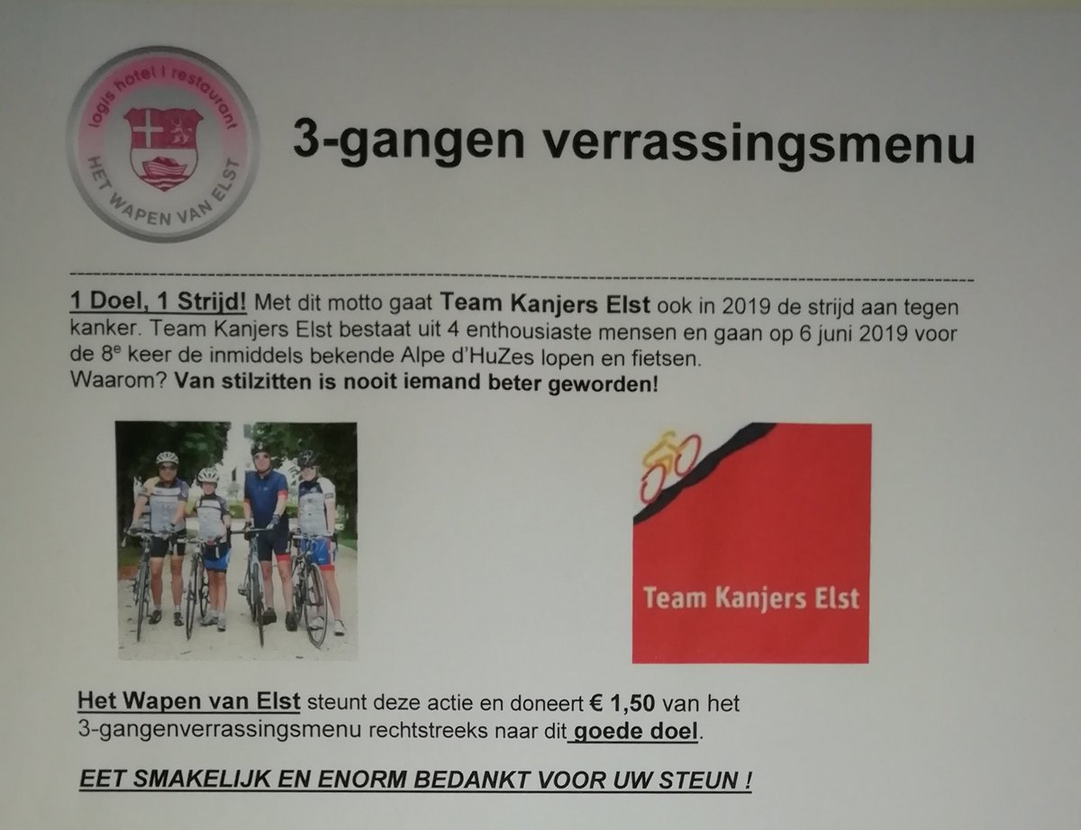 Onze 1e "terug van weggeweest actie" en vanaf vandaag verkrijgbaar bij <a href="/wapenvanelst/">Daniëlle Carabain</a>, het <a href="/alpedhuzes/">Alpe d'HuZes</a> lunchbroodje. Een heerlijke Maxi Kruiden Bonk. Van elk broodje gaat €1,50 naar het goede doel. Ook gaat van elk 3 gangen verrassingsmenu €1,50 naar het goede doel. <a href="/kwf_nl/">KWFKankerbestrijding</a>