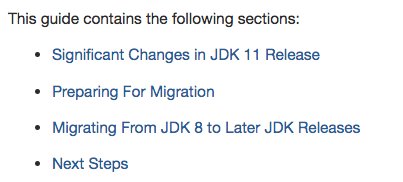 JDK 11 Migration Guide 

#JDK11 

docs.oracle.com/en/java/javase…